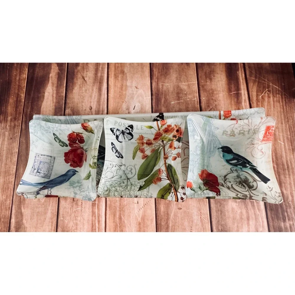 Vintage Fringe Studio Pela Designs Glass Serving Set 5 Pc Paris Postcard